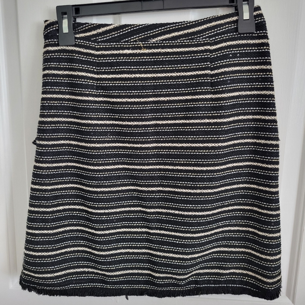 Mo:Vint New York Anthropologie Knit Skirt Women XS Black White Gold Striped Knit - Picture 2 of 9